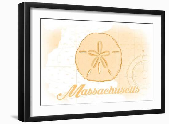 Massachusetts - Sand Dollar - Yellow - Coastal Icon-Lantern Press-Framed Art Print