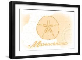 Massachusetts - Sand Dollar - Yellow - Coastal Icon-Lantern Press-Framed Art Print