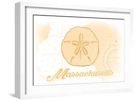 Massachusetts - Sand Dollar - Yellow - Coastal Icon-Lantern Press-Framed Art Print