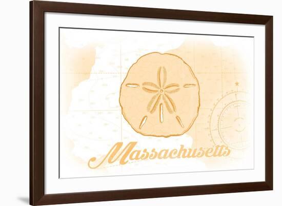 Massachusetts - Sand Dollar - Yellow - Coastal Icon-Lantern Press-Framed Art Print