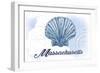 Massachusetts - Scallop Shell - Blue - Coastal Icon-Lantern Press-Framed Art Print