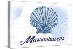 Massachusetts - Scallop Shell - Blue - Coastal Icon-Lantern Press-Stretched Canvas