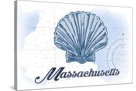 Massachusetts - Scallop Shell - Blue - Coastal Icon-Lantern Press-Stretched Canvas