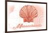 Massachusetts - Scallop Shell - Coral - Coastal Icon-Lantern Press-Framed Art Print