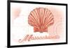 Massachusetts - Scallop Shell - Coral - Coastal Icon-Lantern Press-Framed Art Print