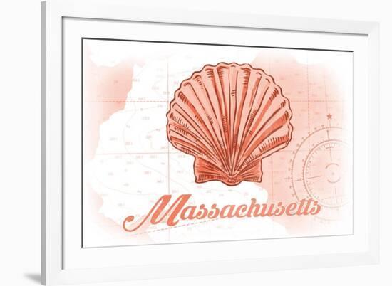 Massachusetts - Scallop Shell - Coral - Coastal Icon-Lantern Press-Framed Premium Giclee Print