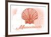 Massachusetts - Scallop Shell - Coral - Coastal Icon-Lantern Press-Framed Premium Giclee Print