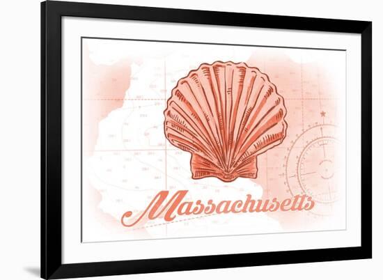 Massachusetts - Scallop Shell - Coral - Coastal Icon-Lantern Press-Framed Premium Giclee Print