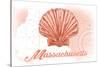 Massachusetts - Scallop Shell - Coral - Coastal Icon-Lantern Press-Stretched Canvas