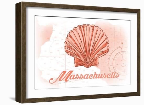 Massachusetts - Scallop Shell - Coral - Coastal Icon-Lantern Press-Framed Art Print