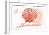 Massachusetts - Scallop Shell - Coral - Coastal Icon-Lantern Press-Framed Art Print