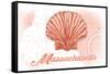 Massachusetts - Scallop Shell - Coral - Coastal Icon-Lantern Press-Framed Stretched Canvas