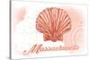 Massachusetts - Scallop Shell - Coral - Coastal Icon-Lantern Press-Stretched Canvas