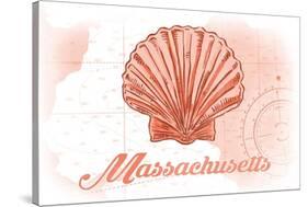 Massachusetts - Scallop Shell - Coral - Coastal Icon-Lantern Press-Stretched Canvas