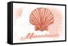 Massachusetts - Scallop Shell - Coral - Coastal Icon-Lantern Press-Framed Stretched Canvas