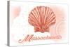 Massachusetts - Scallop Shell - Coral - Coastal Icon-Lantern Press-Stretched Canvas