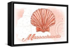 Massachusetts - Scallop Shell - Coral - Coastal Icon-Lantern Press-Framed Stretched Canvas