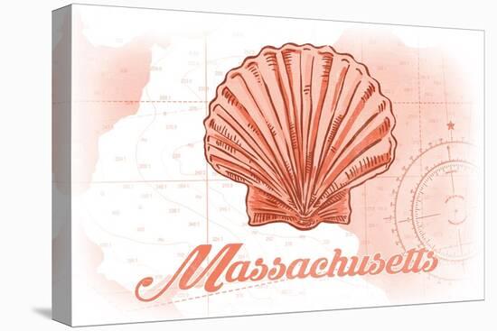 Massachusetts - Scallop Shell - Coral - Coastal Icon-Lantern Press-Stretched Canvas