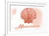 Massachusetts - Scallop Shell - Coral - Coastal Icon-Lantern Press-Framed Art Print