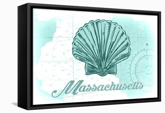 Massachusetts - Scallop Shell - Teal - Coastal Icon-Lantern Press-Framed Stretched Canvas