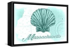 Massachusetts - Scallop Shell - Teal - Coastal Icon-Lantern Press-Framed Stretched Canvas