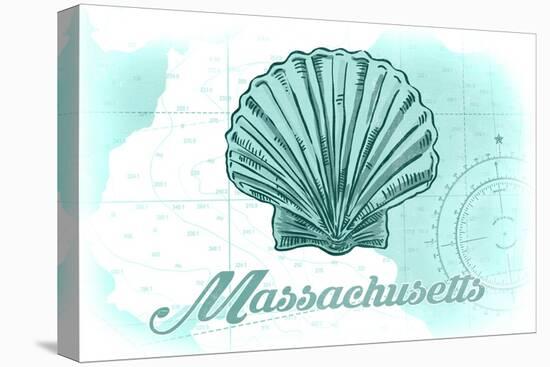 Massachusetts - Scallop Shell - Teal - Coastal Icon-Lantern Press-Stretched Canvas