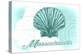 Massachusetts - Scallop Shell - Teal - Coastal Icon-Lantern Press-Stretched Canvas