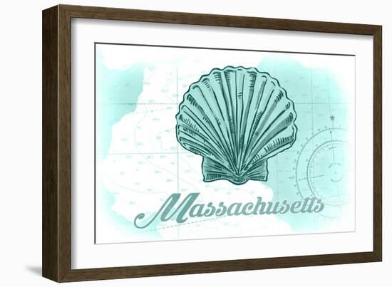 Massachusetts - Scallop Shell - Teal - Coastal Icon-Lantern Press-Framed Art Print