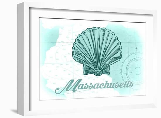 Massachusetts - Scallop Shell - Teal - Coastal Icon-Lantern Press-Framed Art Print