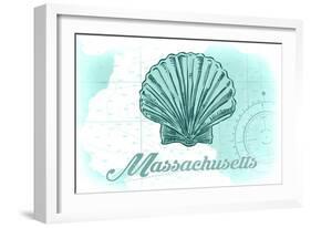 Massachusetts - Scallop Shell - Teal - Coastal Icon-Lantern Press-Framed Art Print