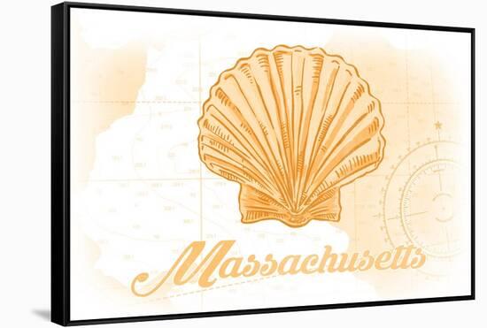 Massachusetts - Scallop Shell - Yellow - Coastal Icon-Lantern Press-Framed Stretched Canvas