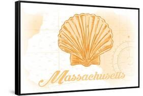 Massachusetts - Scallop Shell - Yellow - Coastal Icon-Lantern Press-Framed Stretched Canvas