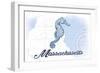 Massachusetts - Seahorse - Blue - Coastal Icon-Lantern Press-Framed Art Print