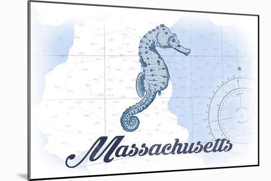 Massachusetts - Seahorse - Blue - Coastal Icon-Lantern Press-Mounted Art Print