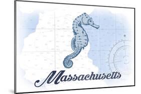Massachusetts - Seahorse - Blue - Coastal Icon-Lantern Press-Mounted Art Print