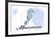 Massachusetts - Seahorse - Blue - Coastal Icon-Lantern Press-Framed Art Print