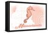 Massachusetts - Seahorse - Coral - Coastal Icon-Lantern Press-Framed Stretched Canvas