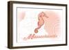 Massachusetts - Seahorse - Coral - Coastal Icon-Lantern Press-Framed Art Print