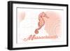 Massachusetts - Seahorse - Coral - Coastal Icon-Lantern Press-Framed Art Print
