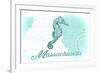 Massachusetts - Seahorse - Teal - Coastal Icon-Lantern Press-Framed Premium Giclee Print