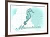 Massachusetts - Seahorse - Teal - Coastal Icon-Lantern Press-Framed Premium Giclee Print