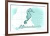 Massachusetts - Seahorse - Teal - Coastal Icon-Lantern Press-Framed Premium Giclee Print