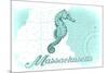Massachusetts - Seahorse - Teal - Coastal Icon-Lantern Press-Mounted Premium Giclee Print