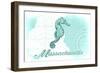 Massachusetts - Seahorse - Teal - Coastal Icon-Lantern Press-Framed Art Print