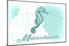 Massachusetts - Seahorse - Teal - Coastal Icon-Lantern Press-Mounted Art Print