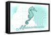 Massachusetts - Seahorse - Teal - Coastal Icon-Lantern Press-Framed Stretched Canvas