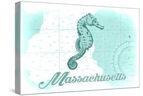 Massachusetts - Seahorse - Teal - Coastal Icon-Lantern Press-Stretched Canvas