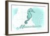 Massachusetts - Seahorse - Teal - Coastal Icon-Lantern Press-Framed Art Print