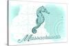 Massachusetts - Seahorse - Teal - Coastal Icon-Lantern Press-Stretched Canvas