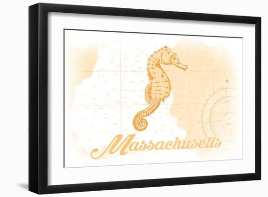 Massachusetts - Seahorse - Yellow - Coastal Icon-Lantern Press-Framed Art Print